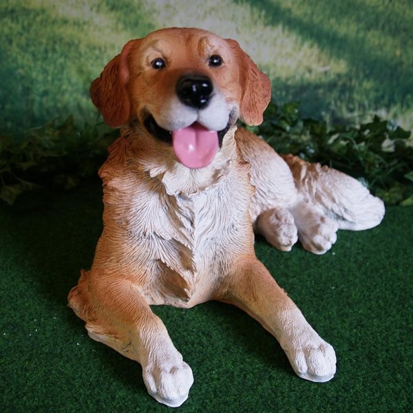 Tierfigur Hund Golden Retriever liegend handbemalt