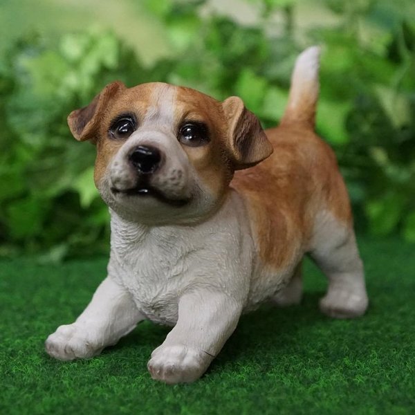 Tierfigur Hund Jack Russell Welpe steht braun/weiß