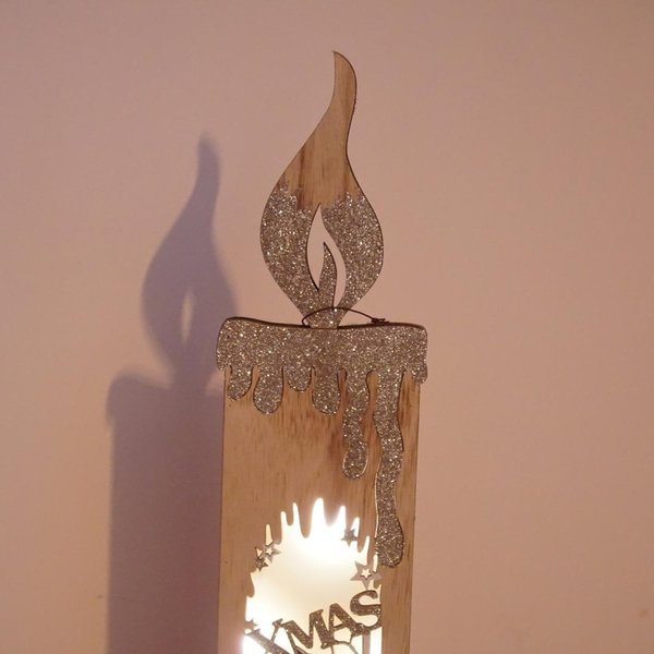 Deko Holzsäule Kerze natur beleuchtet 59cm