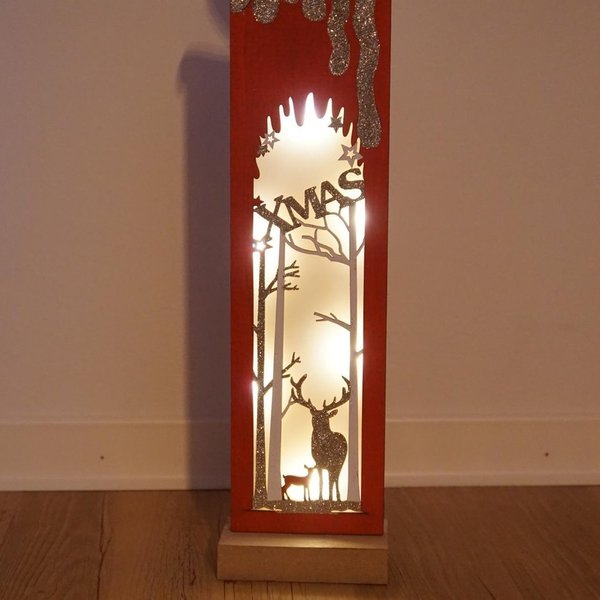 Deko Holzsäule Kerze rot beleuchtet 59cm