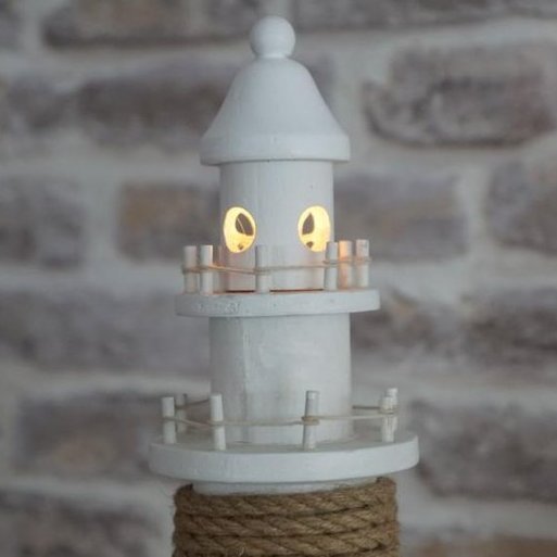 Leuchtturm mit Licht Holz weiß