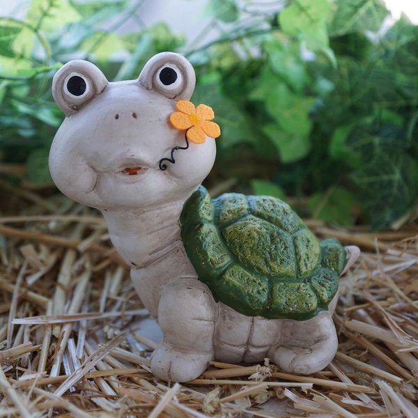 Dekofigur Schildkröte mit Blume im Mund groß