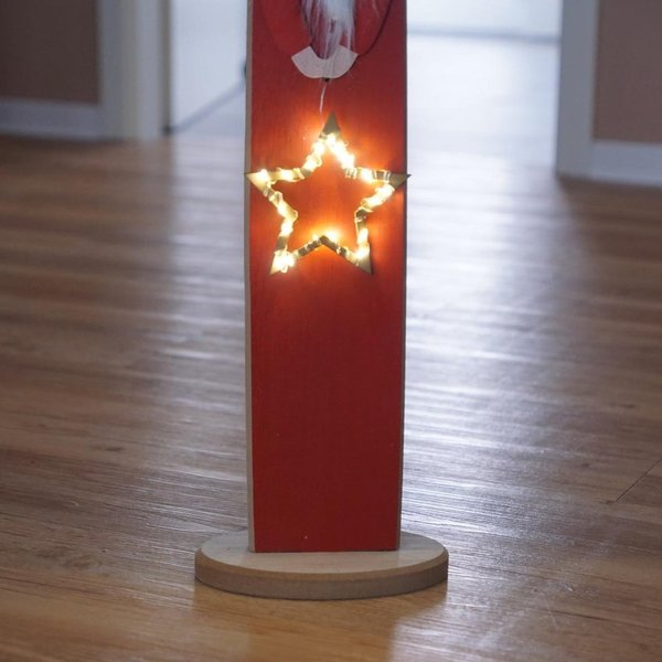 Deko Holzsäule Weihnachtsmann LED Stern 80cm