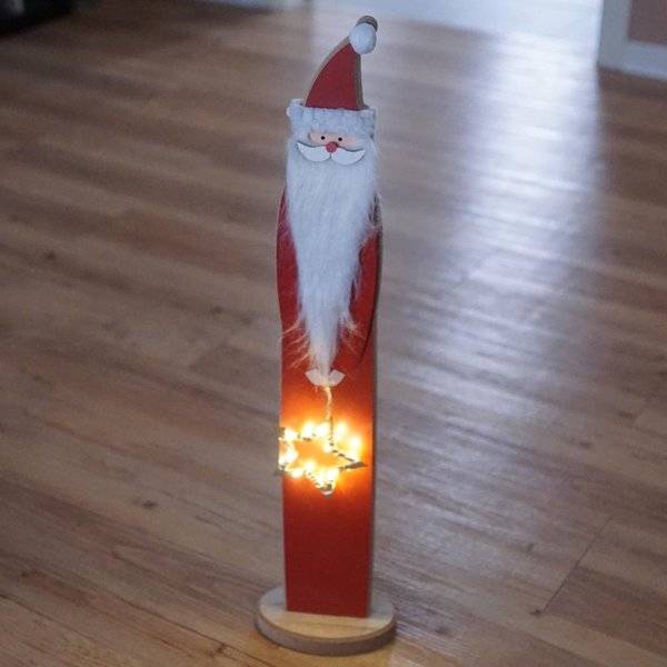 Deko Holzsäule Weihnachtsmann LED Stern 60cm