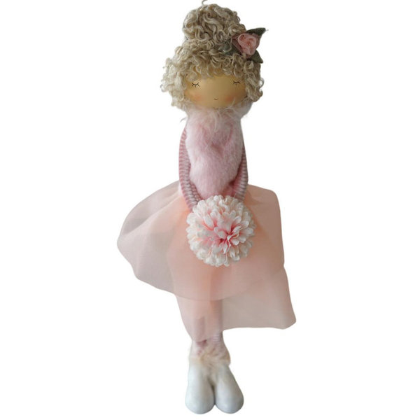 Figur pige med fjer lyserød 46cm