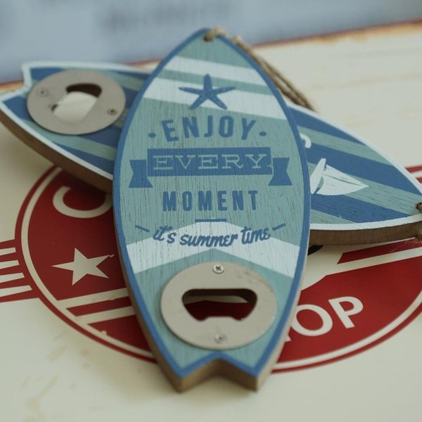 Flaskeåbner surfbræt blå "Enjoy every moment"