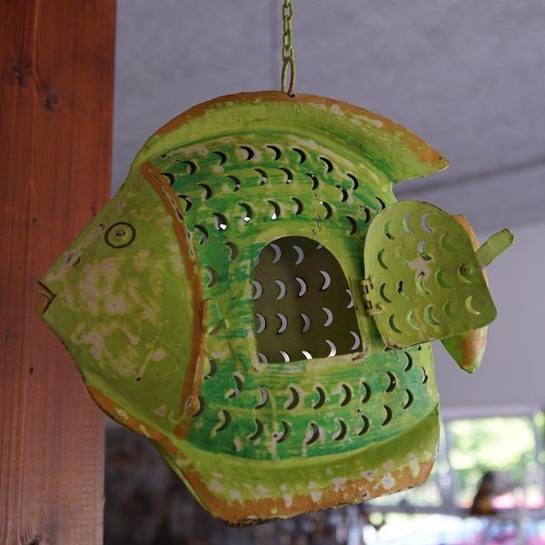 Deko Fisch Laterne zum Hängen Metall grün