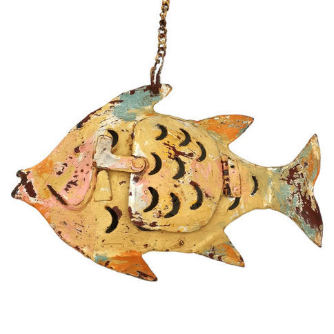 Deko fisk lanterne hængende metal gul/orange/grå
