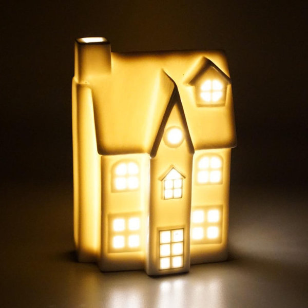 Haus mit LED weiß Porzellan klein