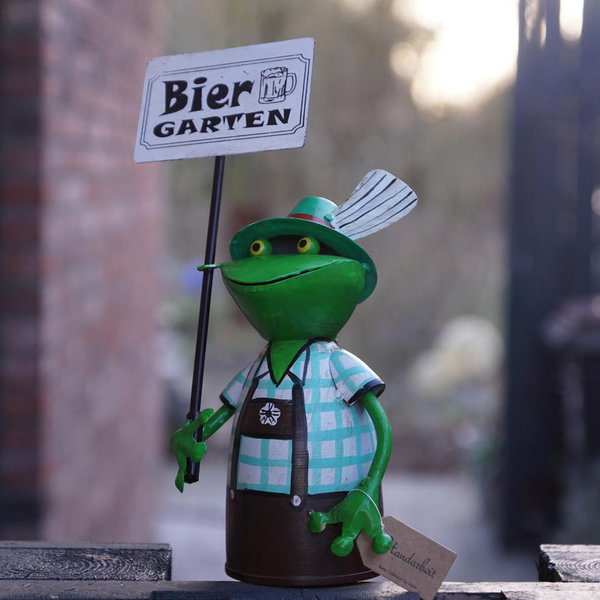 Zaunhocker Oktoberfest Frosch mit Schild "Biergarten" grün, braun