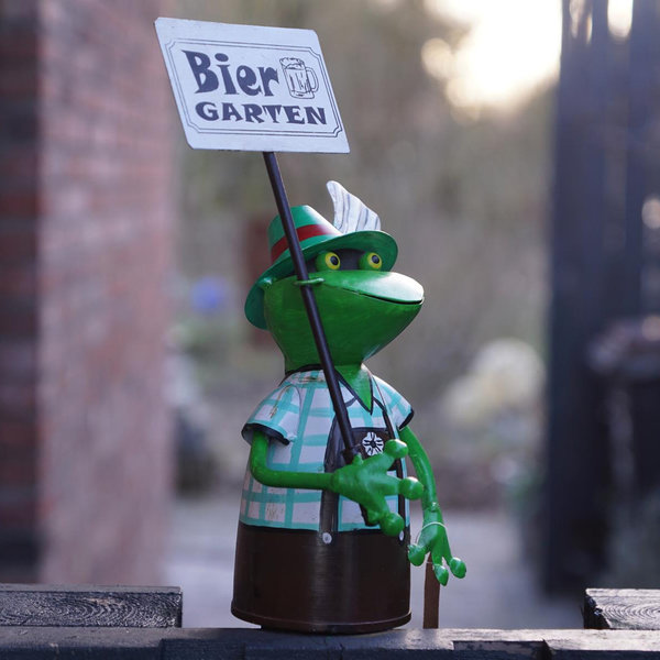 Zaunhocker Oktoberfest Frosch mit Schild "Biergarten" grün, braun