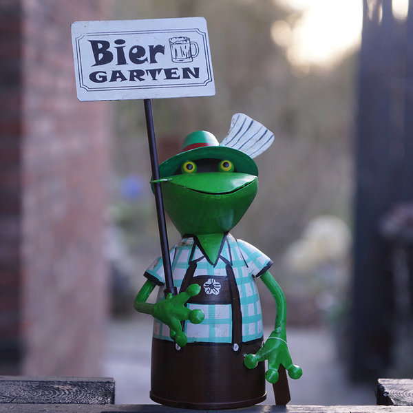 Zaunhocker Bayrisch Frosch mit Schild "Biergarten" grün, braun