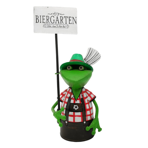Zaunhocker Bayrisch Frosch mit Schild "Biergarten" rot, grün, braun