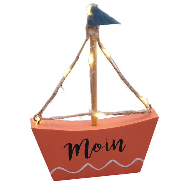 Deko Boot Schiff orange "Moin" mit Beleuchtung