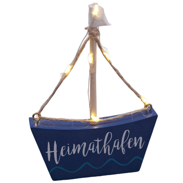 Deko Boot Schiff blau "Heimathafen" mit Beleuchtung