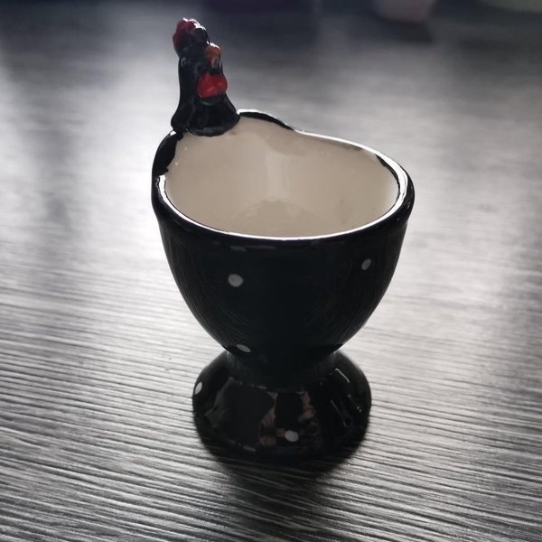 Eierbecher Huhn, schwarz, Keramik