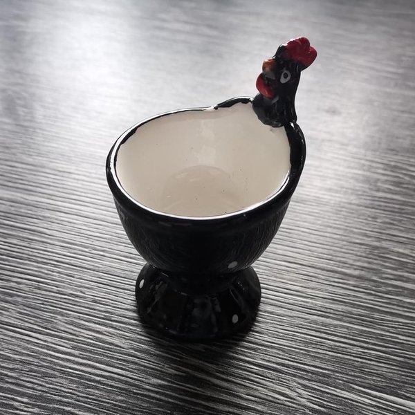 Eierbecher Huhn, schwarz, Keramik