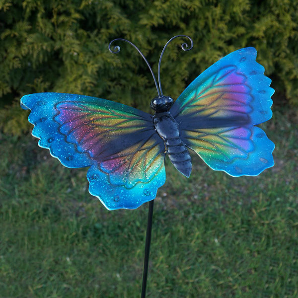 Gartenstecker Windspiel Schmetterling blau Metall