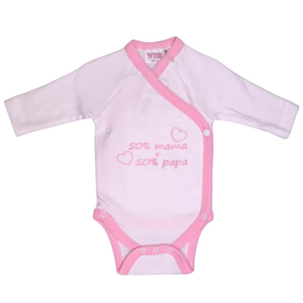 Baby Wickel-Body weiß/rosa 50% Mama+50% Papa
