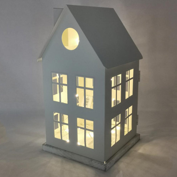 LED Haus mit Fenstern creme, 30,5 cm