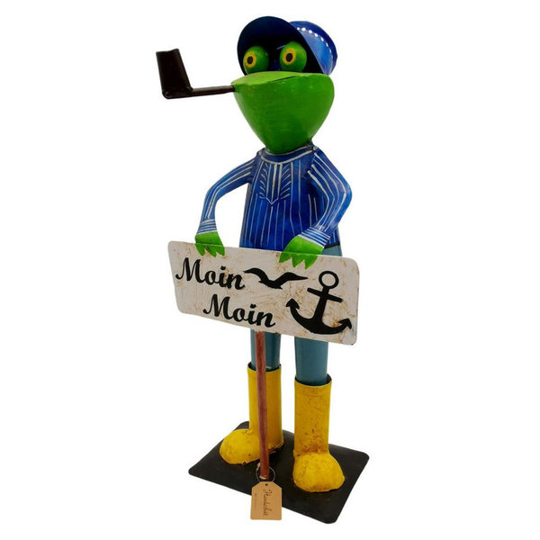 Figur Frosch mit Schild "Moin Moin"