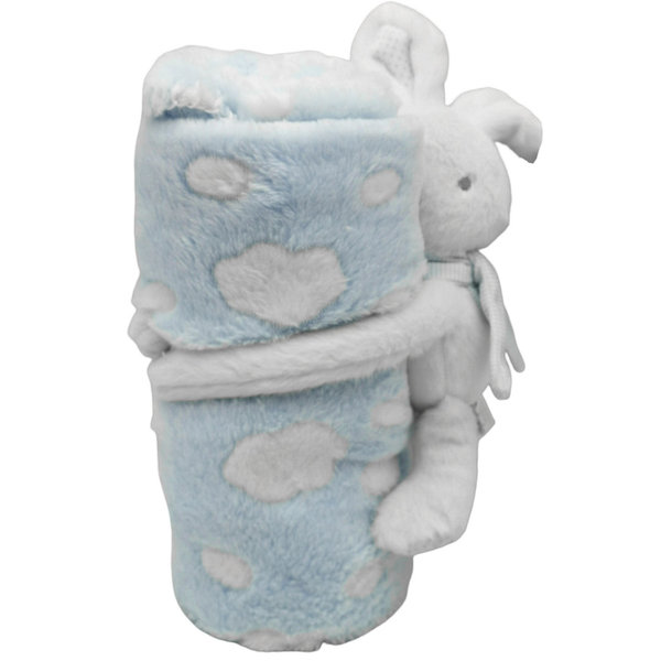 Babytæppe lyseblå med hare og velcrolukning