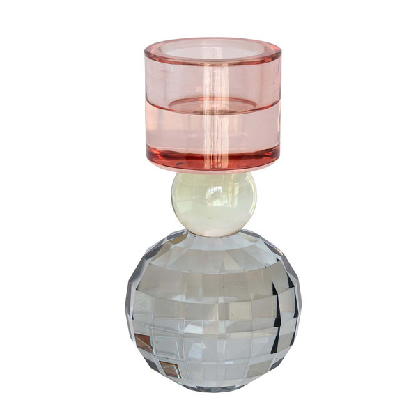 Noa lysestage krystalglas lyserød/grå 16 cm