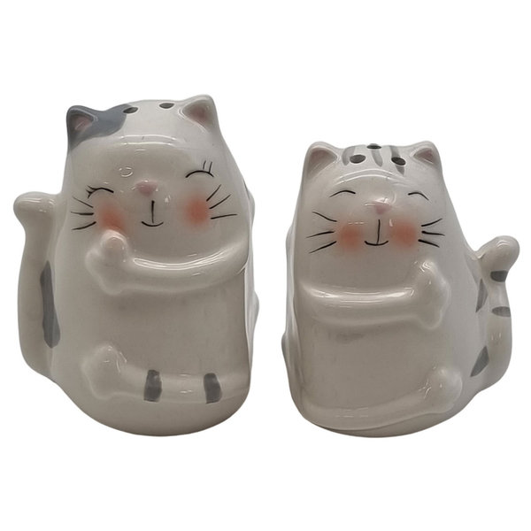 Salt og peberkværn katte, keramik, sæt med 2